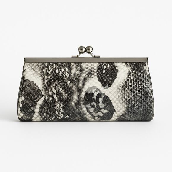Depeche Mode New York Snakeskin Print Kiss Lock Clutch Vintage Satin Lined Bag - Picture 1 of 8